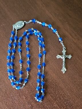 Blue Beaded Rosary Catholic Prayer Meditation Men Women Children